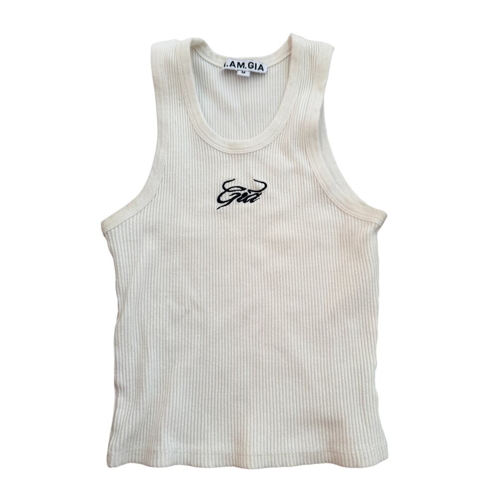 I.Am.Gia White Ribbed Tank w/GIA in Black , T-Back - Medium
